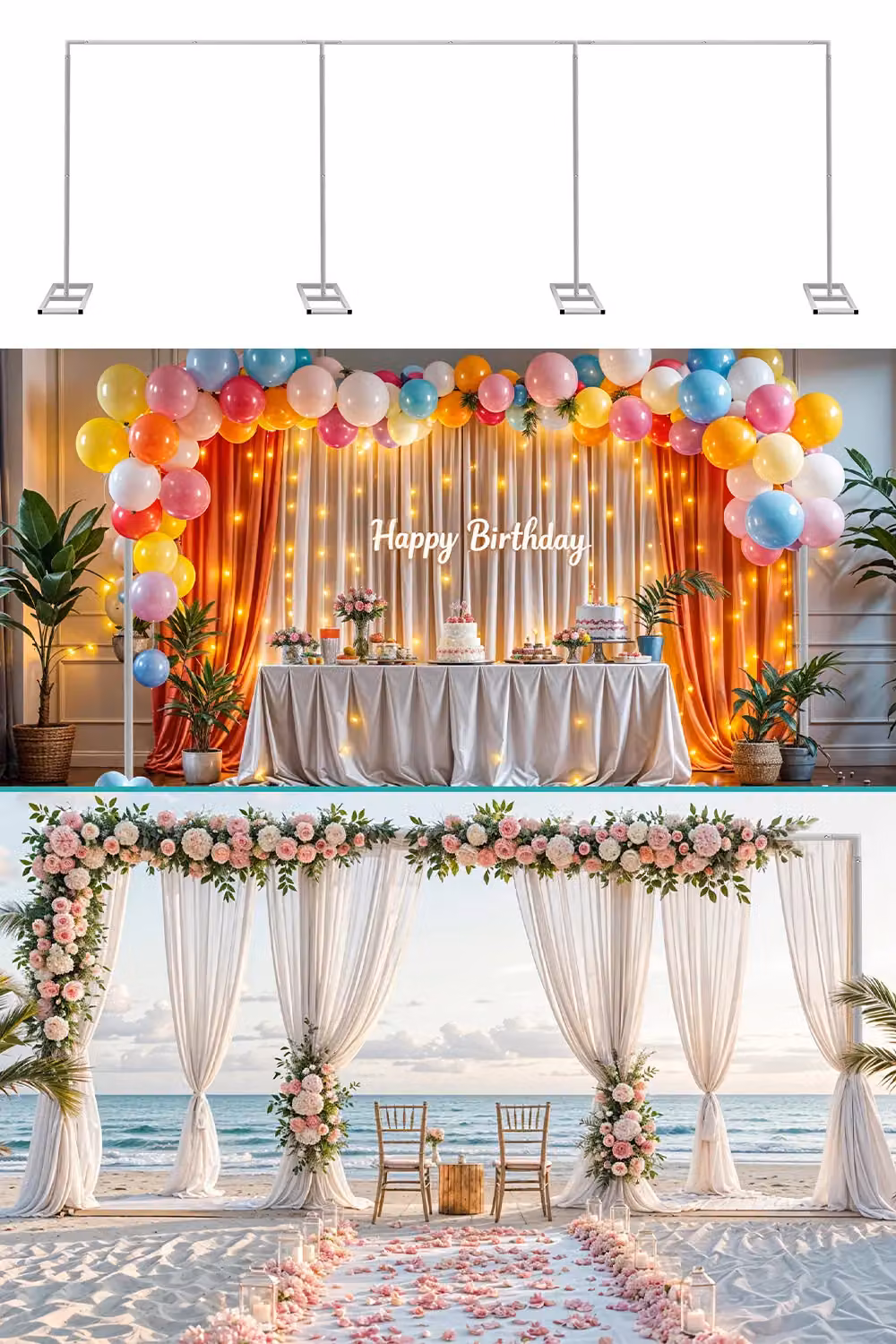 Neel Blue Arch Backdrop Frame Stand with Base in Silver, W 9 m x H 3 m – 3