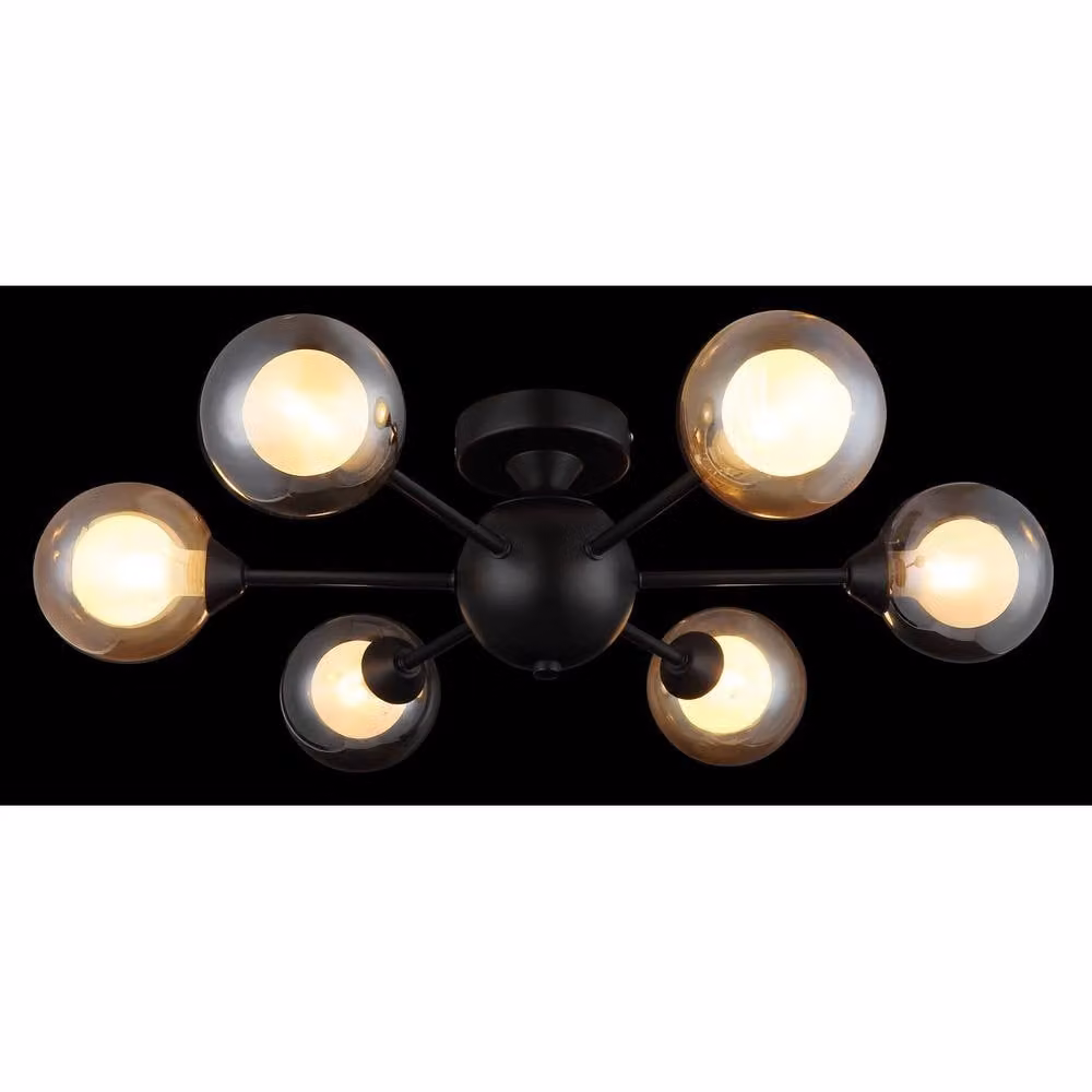 Netlighting Roland Multi Arm Semi Flush Ceiling Lamp in Matt Black with 6x G9 LED Bulbs – 4