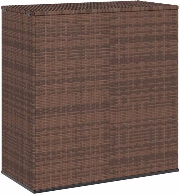 Berkfield Home Brown PE Rattan Garden Cushion Box with Metal Frame W: 100 cm, D: 49 cm, H: 103.5 cm