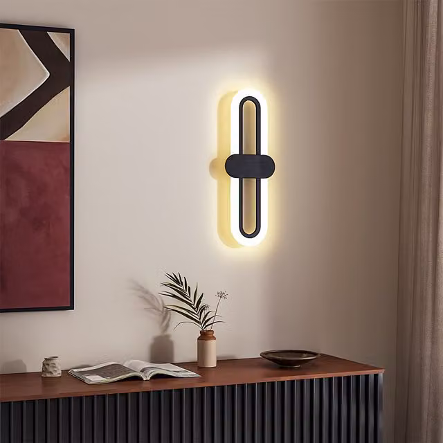 Livingandhome Nordic Oval Shaped LED Wall Light in Black and Yellow with Warm White Light