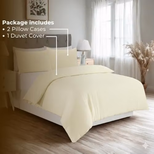 MHG Textiles Beige Striped Cotton-Rich Duvet Cover Set with Pillowcases, W/D/H: 230 x 220 x 1 cm – 2