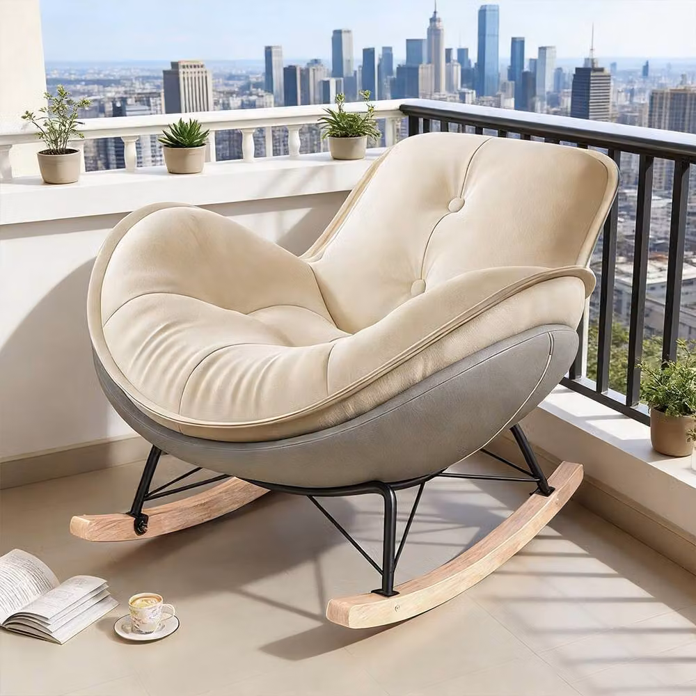 Ventryn Comfy Lazy Recliner Rocking Chair in Warm White – 2