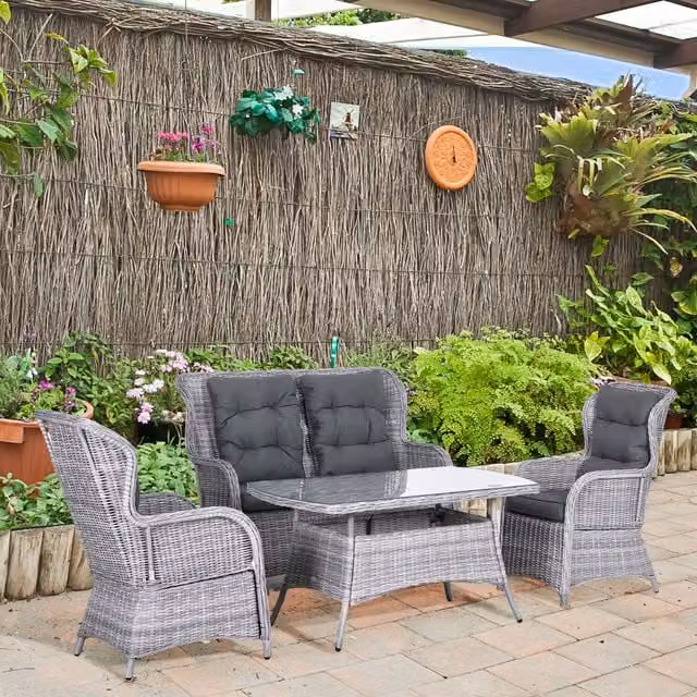 Outsunny 4 Piece Modern Grey Rattan and Metal Outdoor Sectional Sofa Set