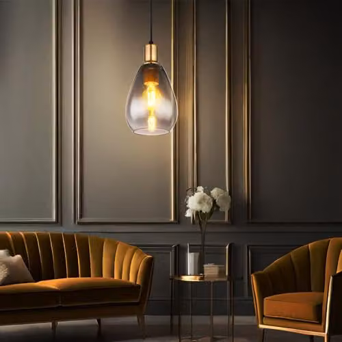 Globo Lighting Modern Smoked Glass Pendant Light in Black and Brass, D 15 cm x H 120 cm – 3