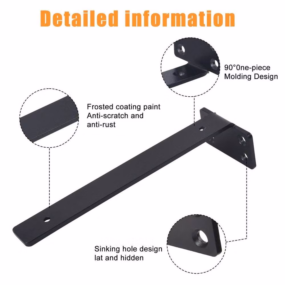 EONLION 6-Pack Steel Floating Shelf Brackets in Black, 30 cm – 2
