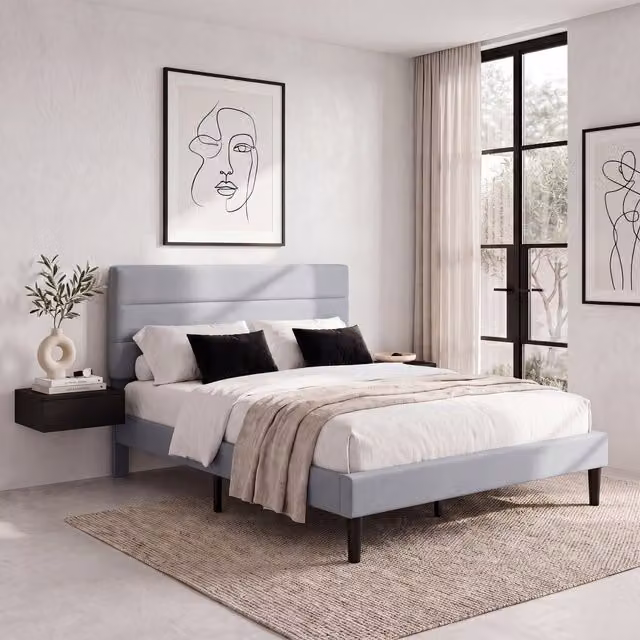 Vida Designs Modern Upholstered Double Bed in Light Grey