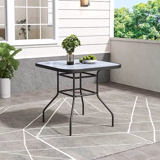 Breeins Modern Wood Effect Garden Table with Tempered Glass in Black, W/D/H: 80 x 80 x 72.5 cm