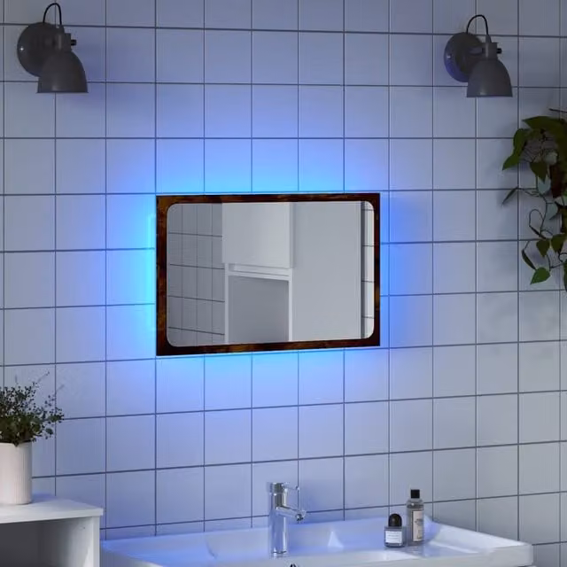 Berkfield Home LED Bathroom Mirror in Brown, W/D/H: 60 x 8.5 x 38 cm – 1
