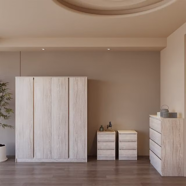Seconique Malvern 4 Door Wardrobe Bedroom Set in Urban Snow White and Grey