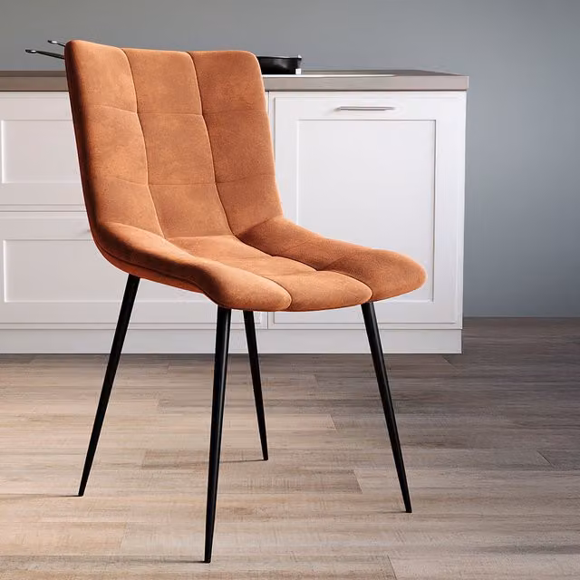 Vida Designs Set of 4 Richton Velvet Dining Chairs in Orange with Metal Frame