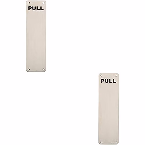 Loops 2 Pack Pull Engraved Door Finger Plate in Brushed Silver Stainless Steel, W: 30 cm, H: 7.5 cm