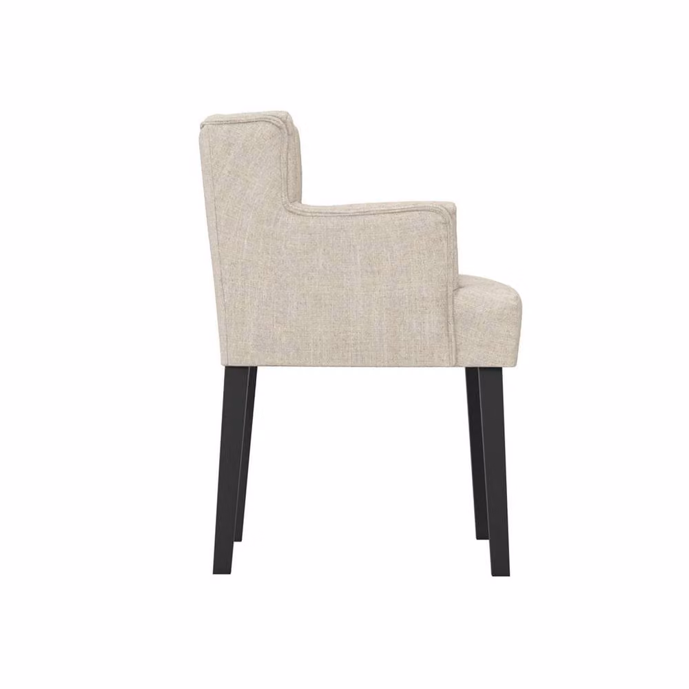 Lemon Pavilion Furniture Shay Winged Indoor Dining Chair with Arms in Beige Linen Blend and Rubberwood – 2