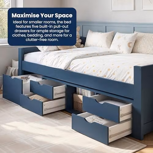 Flair Furnishings Blair Kids Single Low Sleeper Bed with Storage Drawers, Blue – 5