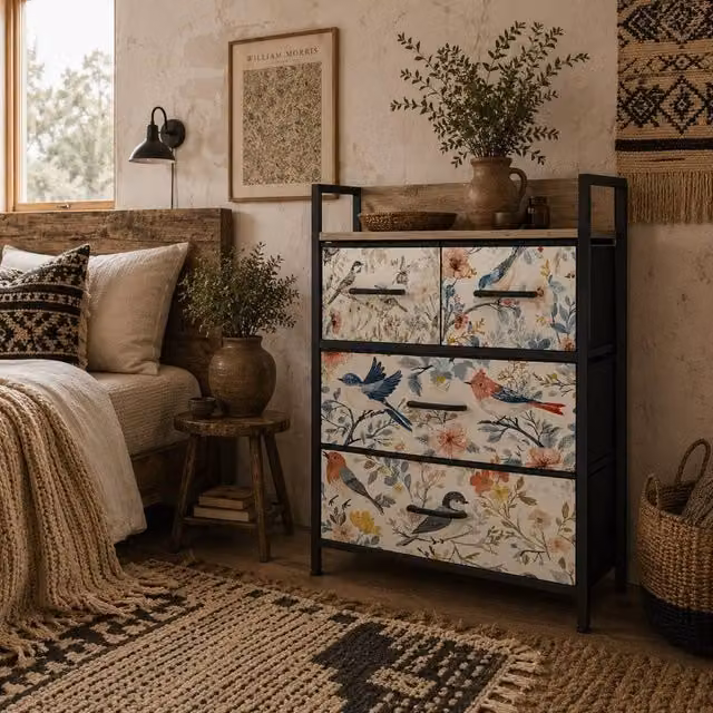 Wyld Haus Tonona White 4 Drawer Fabric Storage Chest with Floral Design