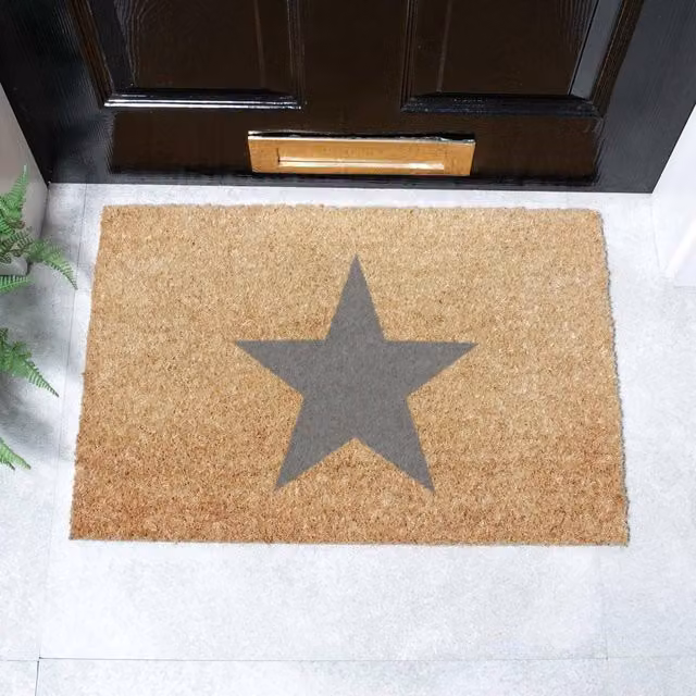Artsy Mats Star Grey Coir and Natural Rubber Doormat, W: 60 cm, D: 40 cm – 1