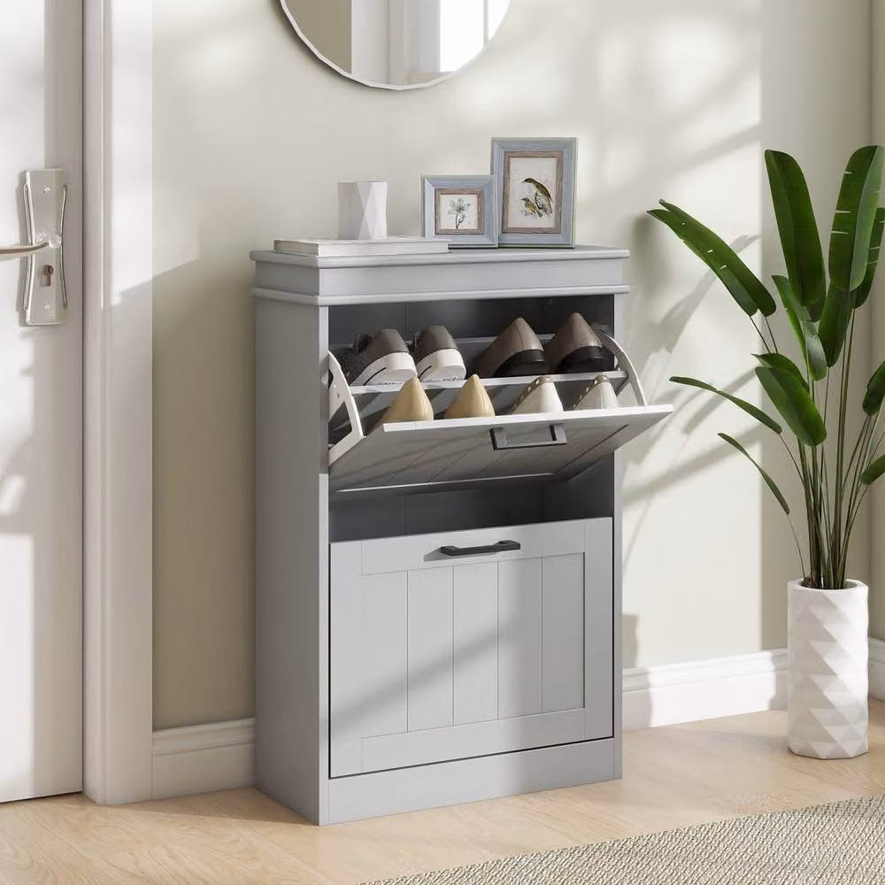 Wyld Haus Falifa Grey 2 Drawer Shoe Cabinet with Tilting Compartments and Adjustable Shelves, Fits Up to 10 Pairs – 3