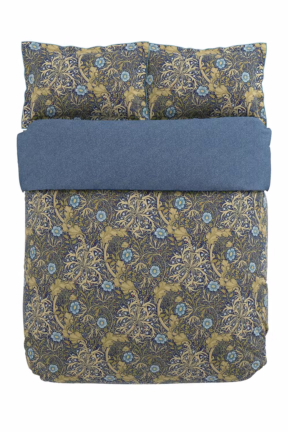 Morris & Co Seaweed Floral Cotton Percale Duvet Cover and Pillowcase Set in Blue and Green, W/D/H: 200 x 200 cm – 2