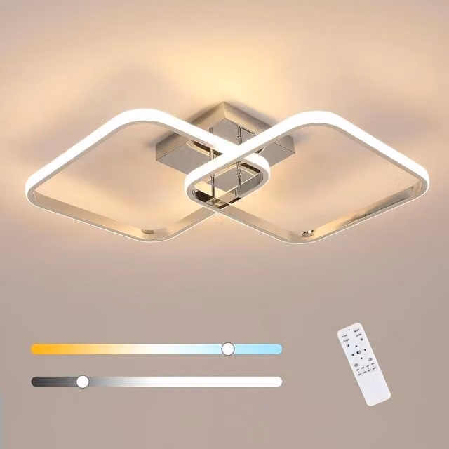 Goeco Modern Square LED Ceiling Light in Metallic Silver, 50W, Dimmable with Remote Control – 1