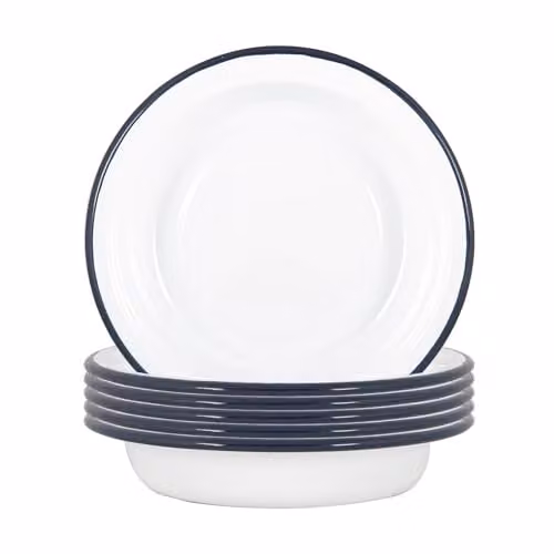 Argon Tableware Blue and White Enamel Deep Bowls, Pack of 6, Diameter: 19 cm – 1