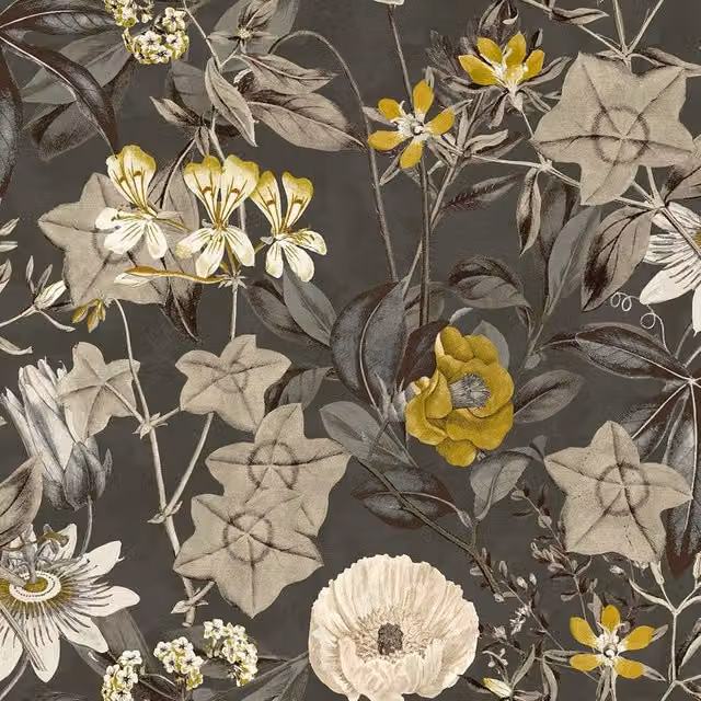 Clarke & Clarke Passiflora Floral Velvet Fabric in Charcoal Grey