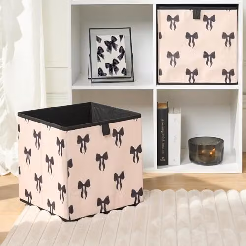 OHS Set of 2 Foldable Fabric Storage Cubes with Handles, Black, White and Beige, W/D/H: 27.0 x 27.0 x 27.0 cm – 2