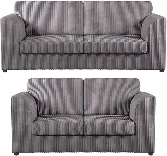 SOFASELECTION UK Jumbo Cord High Back 3+2 Seater Sofa Set in Grey