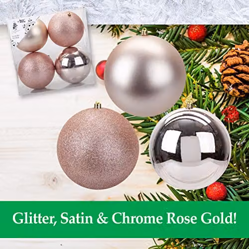 VFM e-Store Pink and Gold Christmas Baubles, Pack of 3, Diameter: 12 cm – 2