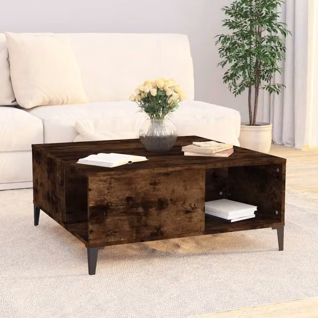 Berkfield Home Sturdy Coffee Table in Smoked Oak Brown, W/D/H: 80 x 80 x 36.5 cm