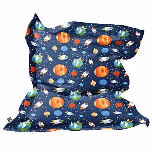 rucomfy Outer Space Junior Squarbie Bean Bag, Blue and Multicolour, W: 125 cm x D: 100 cm