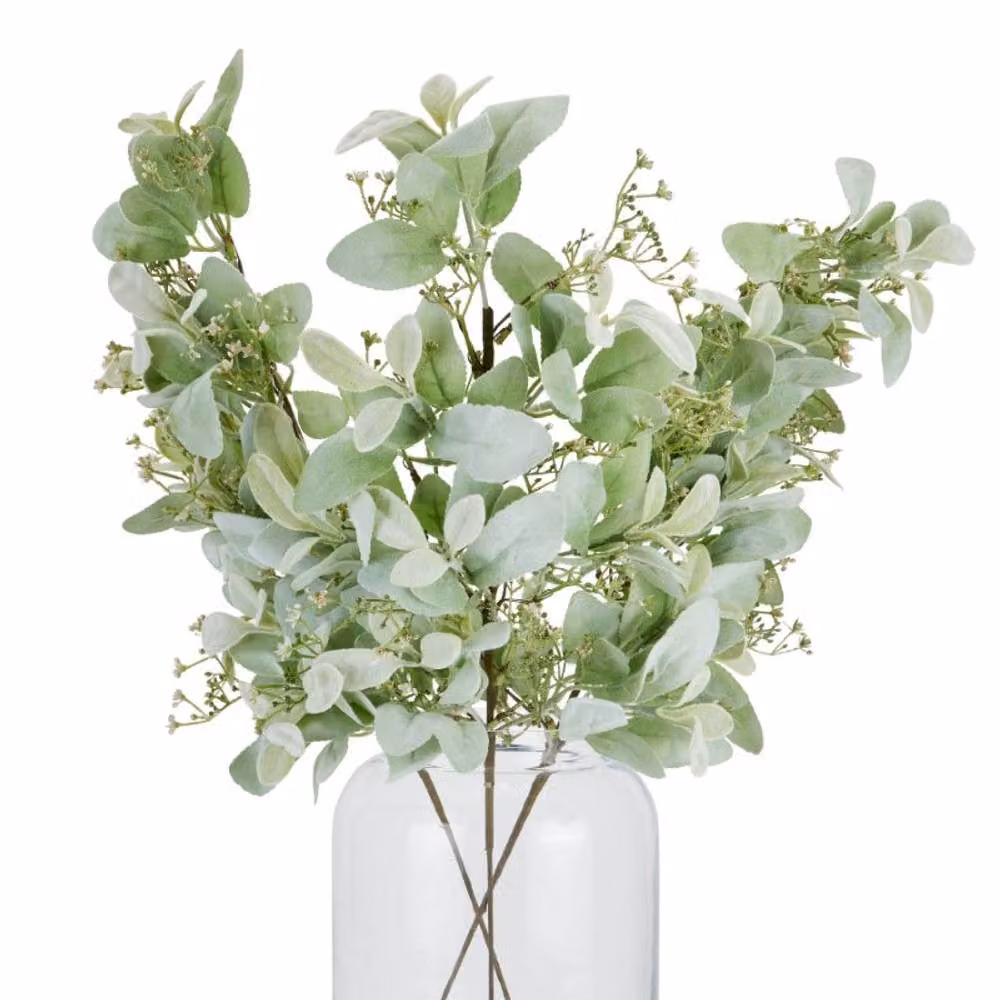 Lemon Pavilion Furniture and Decor Large Green Winter Sprig with Lambs Ear and Wax Flower, Height: 70 cm – 3