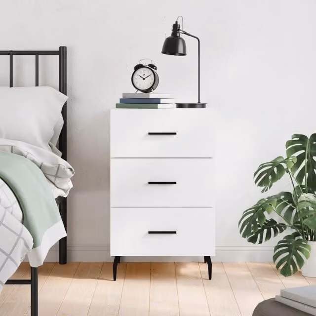 Berkfield Home Modern White Bedside Cabinet W/D/H: 40 x 40 x 66 cm