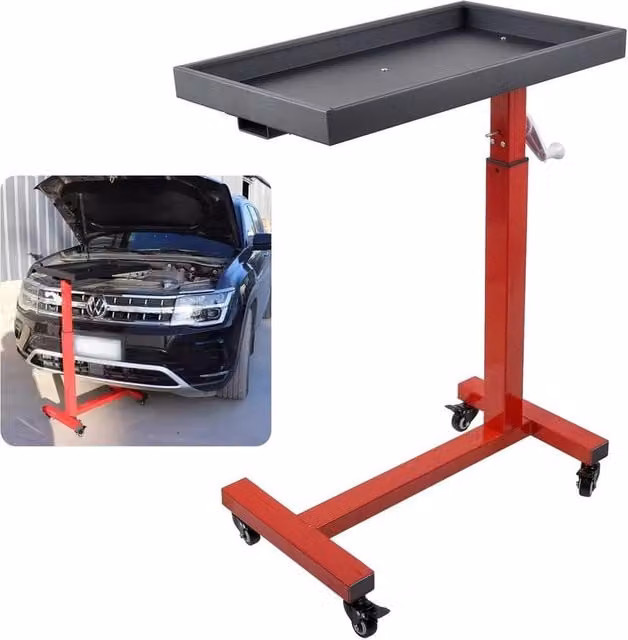 EONLION Red Mobile Workstation Table with Rolling Tool Tray and Height-Adjustable Steel Design