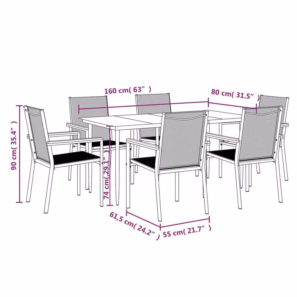 Berkfield Home 7 Piece Modern Garden Dining Set in Black with Glass Top and Powder Coated Steel – 5