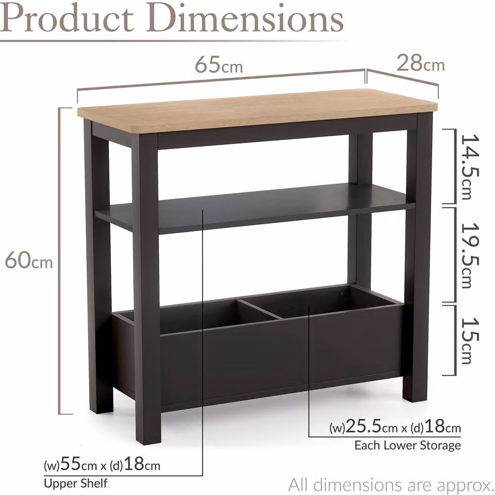 Christow Slim Console Table with Oak Effect Top Shelf in Charcoal, W/D/H: 60 x 28 x 65 cm – 6