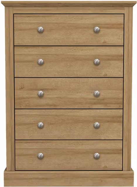 LPD Home Devon 5-Drawer Chest in Oak Brown