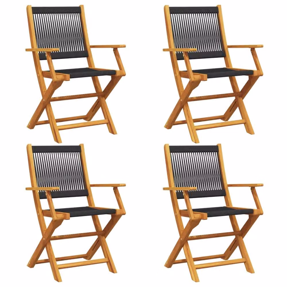 Berkfield Home Beautiful Set of 4 Black Acacia Wood Folding Garden Chairs – 3