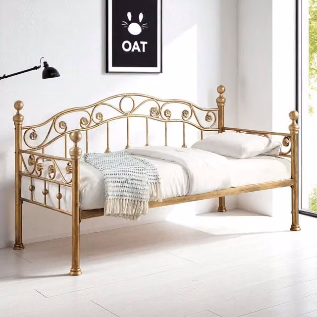 OAT Home Mayfair Vintage Metal Single Day Bed in Gold, W/D/H: 90 x 190 cm