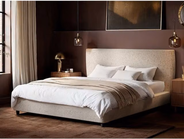 Solace+Co Luciana Modern Upholstered Platform Bed in Cream, W/D/H: 140 x 200 x 164 cm – 1