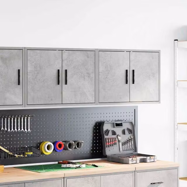 Berkfield Home Durable Garage Wall Cabinets, 2 Piece Set in Concrete Grey Engineered Wood