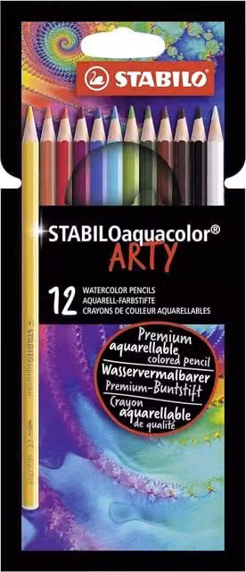 STABILO ARTY Aquarellable Colouring Pencils, 12 Pack, Multicolour