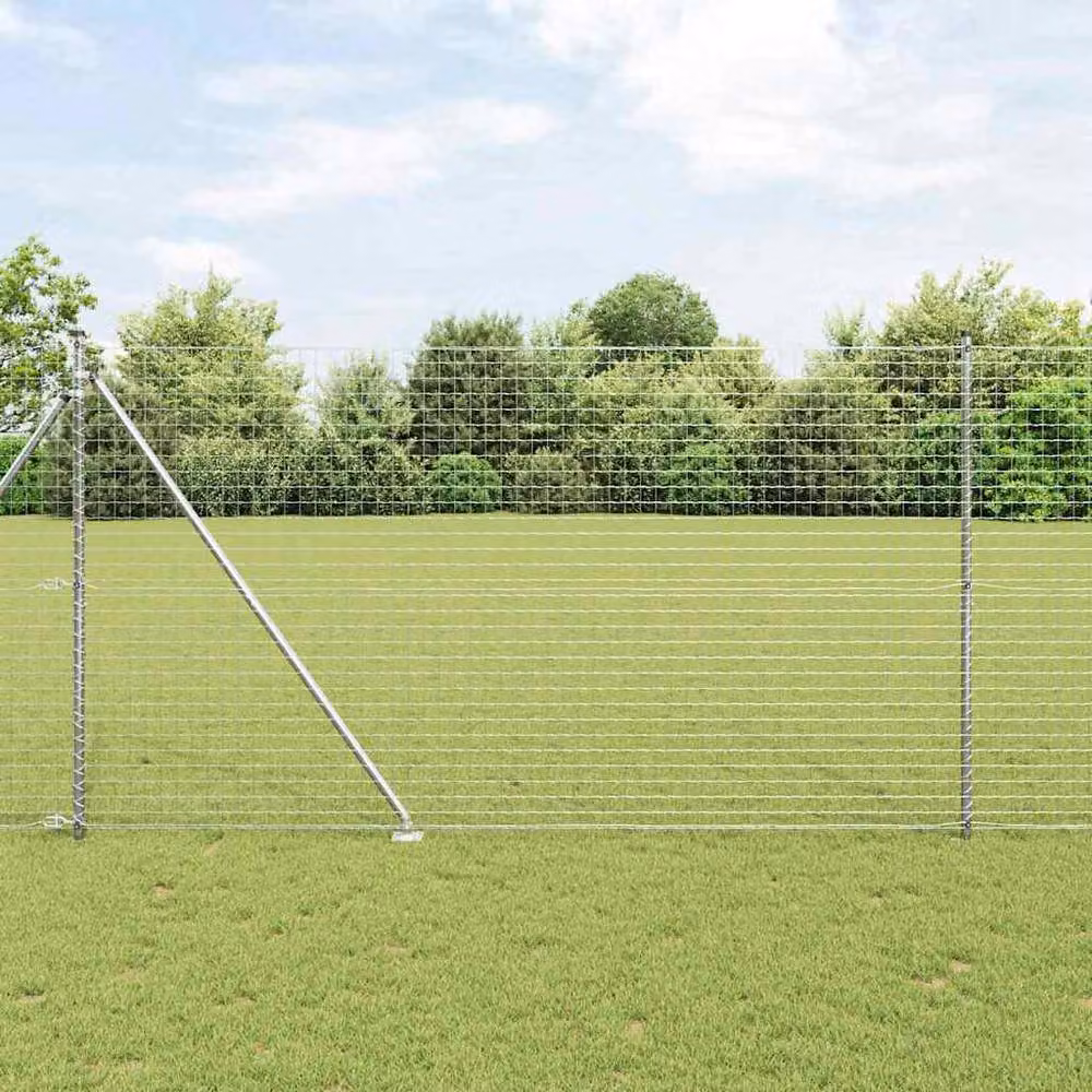Berkfield Home Modern Euro Fence with 7 Spike Posts, Galvanised Steel, Silver, W: 10 m, H: 1.6 m – 2