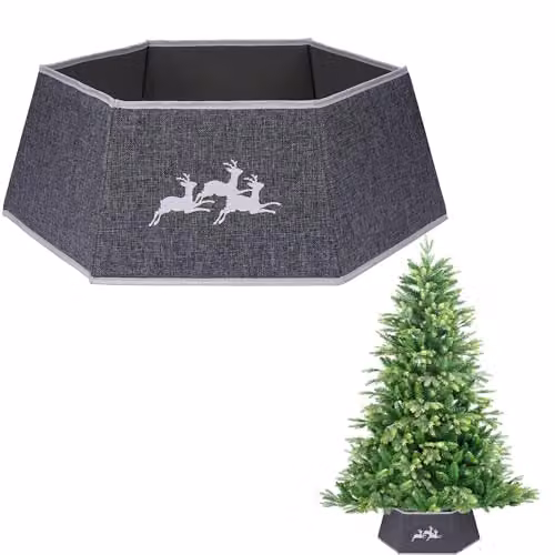 Shatchi Grey Burlap Christmas Tree Skirt for Tabletop Decorations – 1