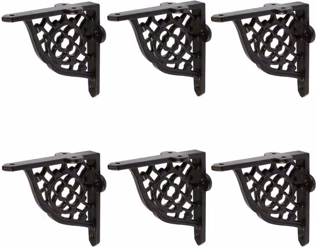 Hammer and Tongs Honeycomb Iron Wall Mounted Shelf Brackets, Matt Black, Pack of 6 – 1