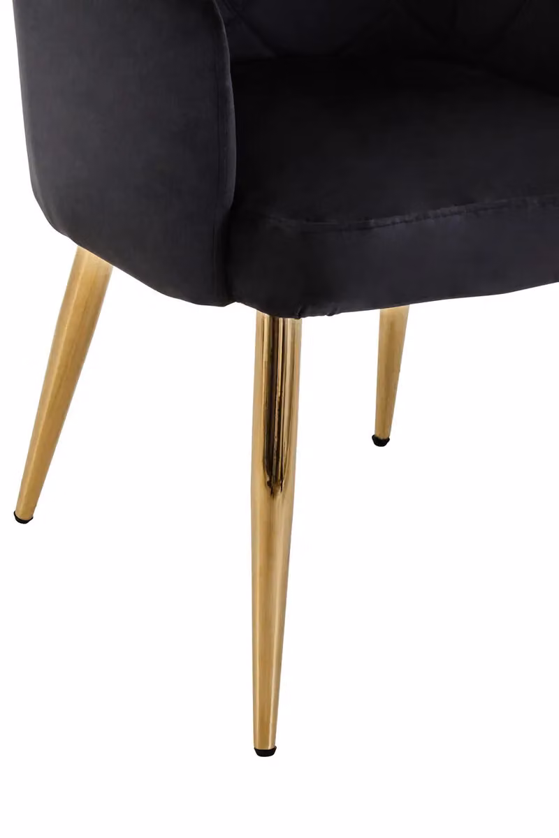 Orsina Tamzin Modern Velvet Angular Dining Chair with Armrests in Black and Gold – 3