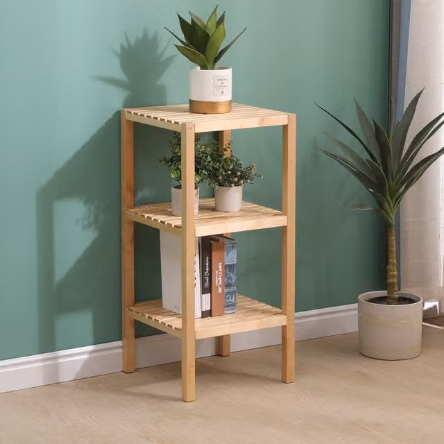 HMD Furniture Birch Wood Book Storage Shelf in Natural Beige, Height: 79.5 cm