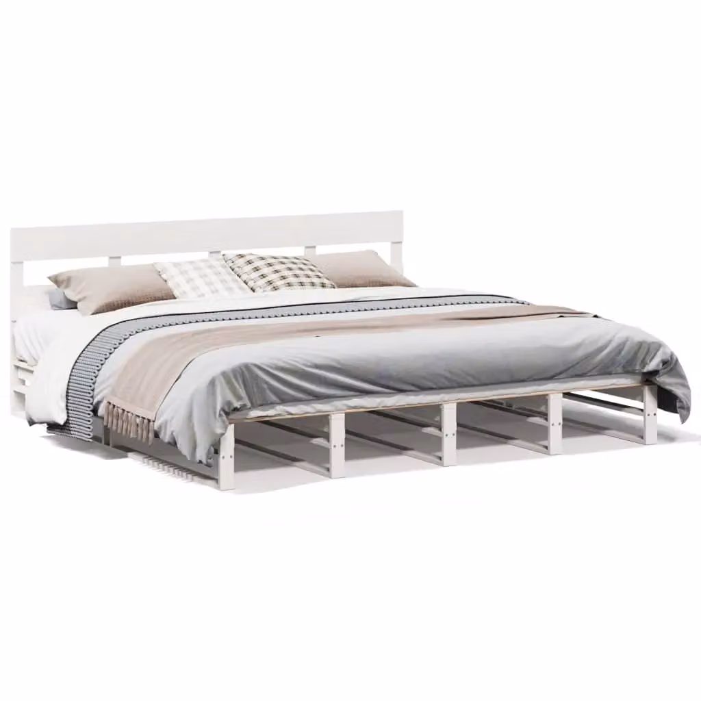 Berkfield Home White Solid Wood Pine Bed Frame W/D/H: 200 x 200 cm – 2