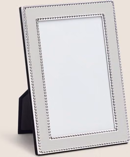 M&S Mia Beaded Rectangular Single Tabletop Photo Frame, Grey, 10.16 x 15 cm
