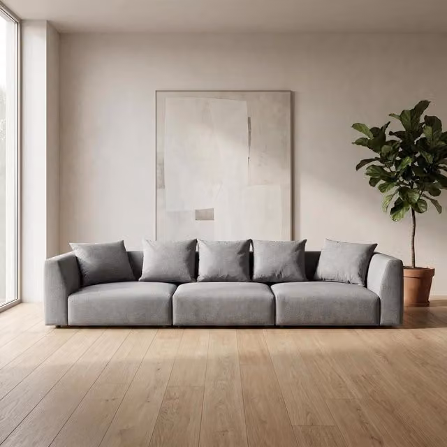 Abakus Direct Tokyo 5 Seater Sofa in Grey Brushed Tweed Fabric with Deep Seats