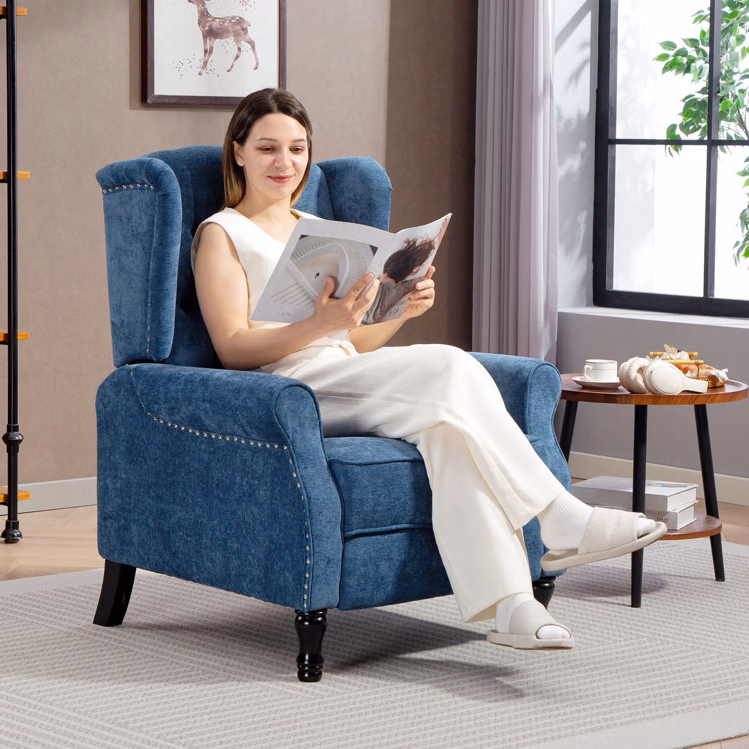 HOMCOM Vintage Reclining Armchair with Integrated Footrest in Royal Blue – 2