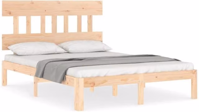Berkfield Home Solid Pine Wood Bed Frame with Headboard in Natural, W/D/H: 140 x 190 cm